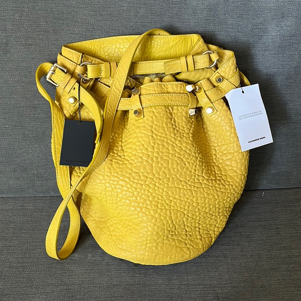 NWT Alexander Wang Diego Yellow Citrus Pebbled Bag Studded Handbag